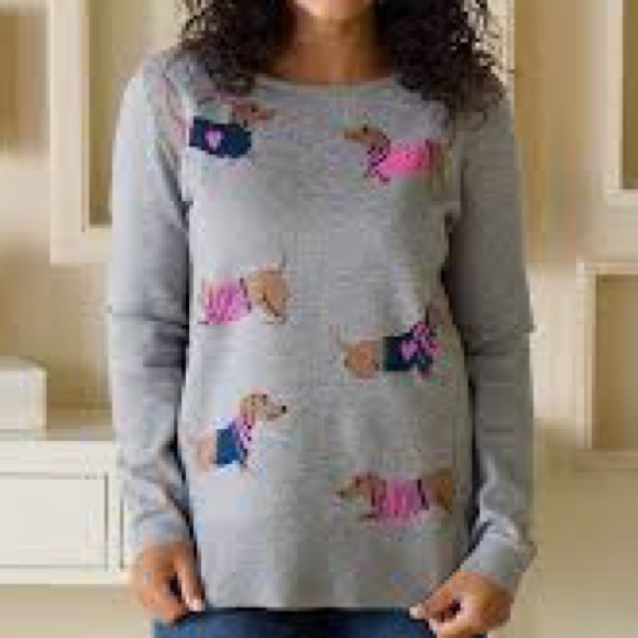 Astrologie Dachshund Puppy Intarsia Knit Sweater in Gray - Size Small - Picture 1 of 8